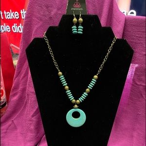 Paparazzi blue wooden necklace and earrings